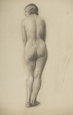 Standing female nude with back to viewer