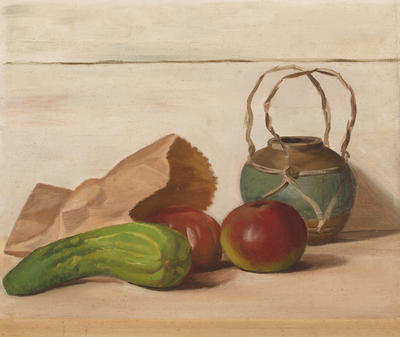 Still Life with Apples, Courgette and Ginger Jar
