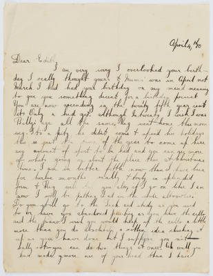 Harry Collier; Letter from Harry Collier to Edith Collier.; 04 Apr 1910; A2015/1/207