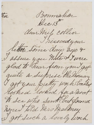 Letter written to Edith Collier by unknown dated December 15.; A2015/1/275