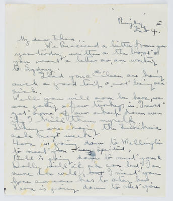 Edith Collier; Letter written by Edith Collier to Helen Bethea Collier (Thea); A2015/1/286