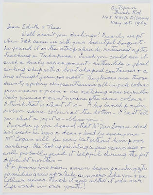 Charlie Ayliff; Letter assumed to be written by Charlie Ayliff to Edith Collier and Thea Collier; 01 May 1964; A2015/1/293