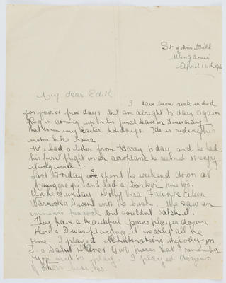 Letter to EMC written by her sister Thea Collier, dated 16 April 1916.