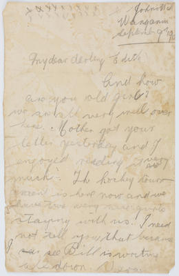 Thea Collier; Letter to EMC written by her sister Thea Collier, dated 9 Sep 190?.; A2015/1/330