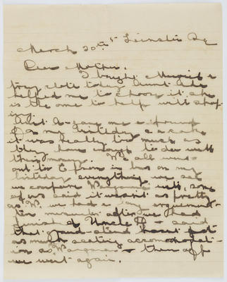 Edith Collier; Letter written by EMC to her mother Eliza Collier, 20 March.; A2015/1/344