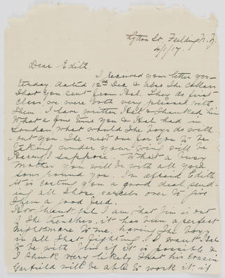 Unknown; Letter written by Aunt Annie to Edith Collier, dated 4 January 1917; 04 Jan 1917; A2015/1/395