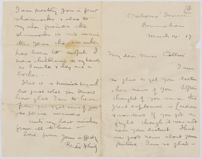 Bridie Reidy; Letter written by Bridie Reidy to Edith Collier; 14 Mar 1917; A2015/1/400