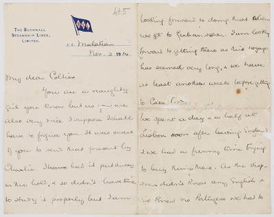 Amy Ayliff; Letter written by Amy Ayliff to Edith Collier; 02 Nov 1914; A2015/1/404