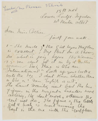Margaret Preston; Letter to Edith Collier possibly written by Margaret McPherson; Early 20th Century; A2015/1/543