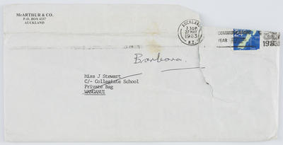 Brian Groshinski; McArthur & Co.; Letter to Miss J Stewart from auction house re possibility of selling paintings by Edith Collier; 23 May 1983; A2015/1/626