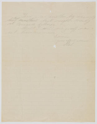 Hal; Letter written to Edith Collier (presumed) by her cousin Hal undated.; A2015/1/261