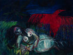 Woman, Red Bird, Night