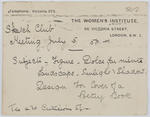 Post card from The Women's Institute addressed to Edith Collier with details about their Sketch Club meeting