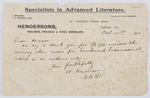 Book order note from Hendersons booksellers to Edith Collier